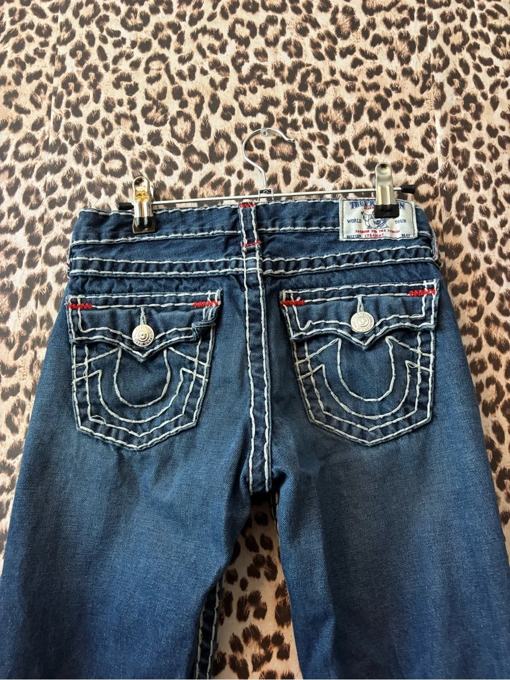 true religion Dark Blue Straight Leg Jeans with Contrast Pocket Stitching - Picture 2 of 5